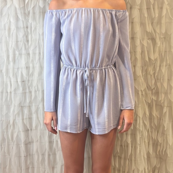 Off-Shoulder Lavender Striped Jumpsuit - Picture 1 of 6